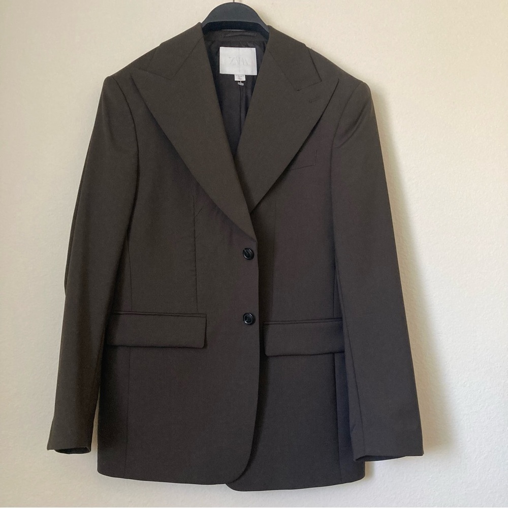 Zara Dark Brown Big Lapel Blazer Jacket | New Without Tags - Picture 3 of 13